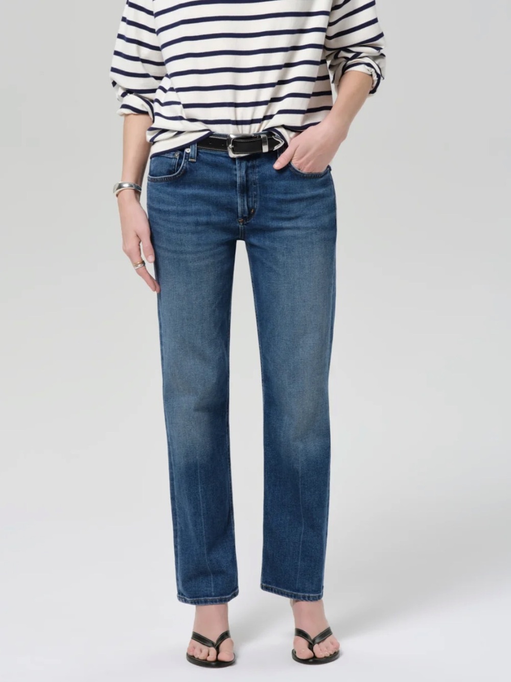 Citizens of Humanity Anissa Low Rise Straight Jeans in Medium Blue